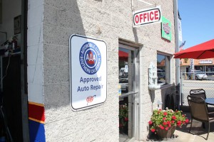 Office entrance, showing our AAA Approved Auto Repair sign